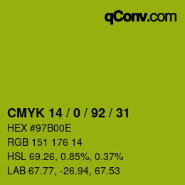 カラーコード: CMYK 14 / 0 / 92 / 31 | qconv.com