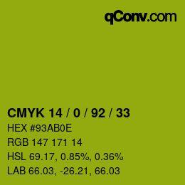カラーコード: CMYK 14 / 0 / 92 / 33 | qconv.com