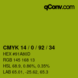 カラーコード: CMYK 14 / 0 / 92 / 34 | qconv.com