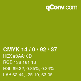 カラーコード: CMYK 14 / 0 / 92 / 37 | qconv.com