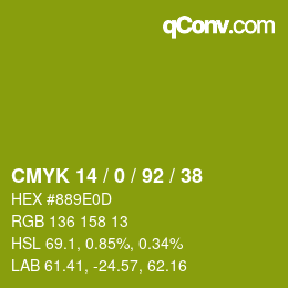 カラーコード: CMYK 14 / 0 / 92 / 38 | qconv.com