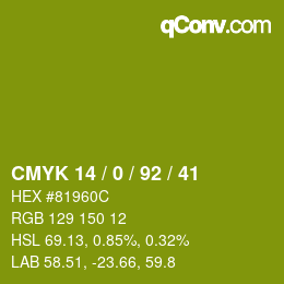 カラーコード: CMYK 14 / 0 / 92 / 41 | qconv.com