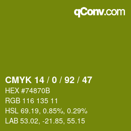 カラーコード: CMYK 14 / 0 / 92 / 47 | qconv.com