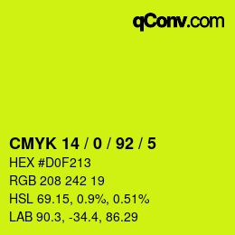 颜色代码: CMYK 14 / 0 / 92 / 5 | qconv.com