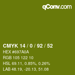 颜色代码: CMYK 14 / 0 / 92 / 52 | qconv.com