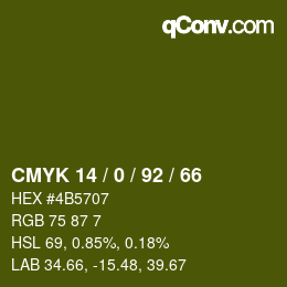 カラーコード: CMYK 14 / 0 / 92 / 66 | qconv.com