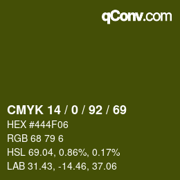 カラーコード: CMYK 14 / 0 / 92 / 69 | qconv.com