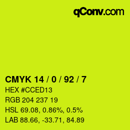 カラーコード: CMYK 14 / 0 / 92 / 7 | qconv.com