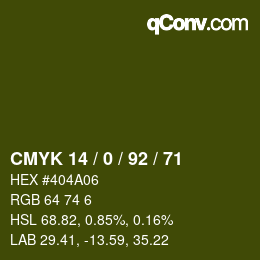 カラーコード: CMYK 14 / 0 / 92 / 71 | qconv.com