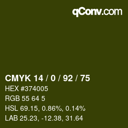 カラーコード: CMYK 14 / 0 / 92 / 75 | qconv.com