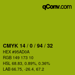Color code: CMYK 14 / 0 / 94 / 32 | qconv.com
