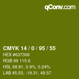 カラーコード: CMYK 14 / 0 / 95 / 55 | qconv.com
