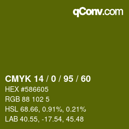 カラーコード: CMYK 14 / 0 / 95 / 60 | qconv.com