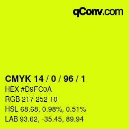 カラーコード: CMYK 14 / 0 / 96 / 1 | qconv.com