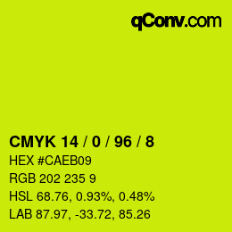 颜色代码: CMYK 14 / 0 / 96 / 8 | qconv.com
