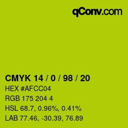 Farbcode: CMYK 14 / 0 / 98 / 20 | qconv.com