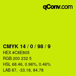 颜色代码: CMYK 14 / 0 / 98 / 9 | qconv.com