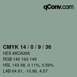 カラーコード: CMYK 14 / 0 / 9 / 36 | qconv.com