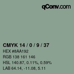 カラーコード: CMYK 14 / 0 / 9 / 37 | qconv.com
