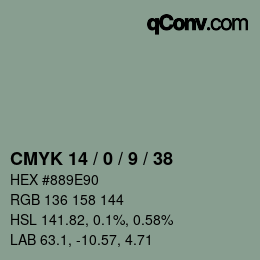 Color code: CMYK 14 / 0 / 9 / 38 | qconv.com