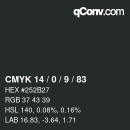 Color code: CMYK 14 / 0 / 9 / 83 | qconv.com