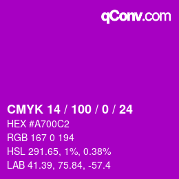 カラーコード: CMYK 14 / 100 / 0 / 24 | qconv.com