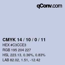 カラーコード: CMYK 14 / 10 / 0 / 11 | qconv.com