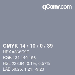 カラーコード: CMYK 14 / 10 / 0 / 39 | qconv.com
