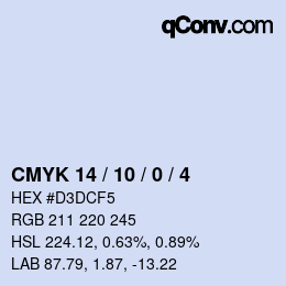 カラーコード: CMYK 14 / 10 / 0 / 4 | qconv.com