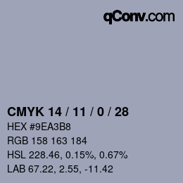 カラーコード: CMYK 14 / 11 / 0 / 28 | qconv.com