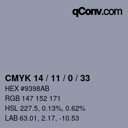 カラーコード: CMYK 14 / 11 / 0 / 33 | qconv.com
