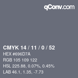 Color code: CMYK 14 / 11 / 0 / 52 | qconv.com