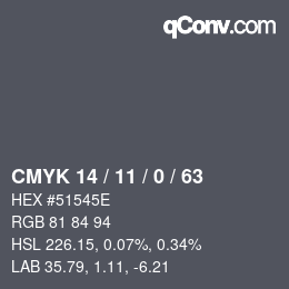 カラーコード: CMYK 14 / 11 / 0 / 63 | qconv.com