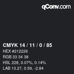 カラーコード: CMYK 14 / 11 / 0 / 85 | qconv.com