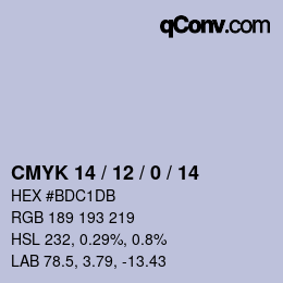 カラーコード: CMYK 14 / 12 / 0 / 14 | qconv.com