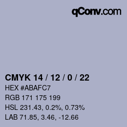 カラーコード: CMYK 14 / 12 / 0 / 22 | qconv.com