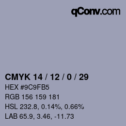 カラーコード: CMYK 14 / 12 / 0 / 29 | qconv.com