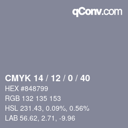 Código de color: CMYK 14 / 12 / 0 / 40 | qconv.com