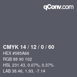 カラーコード: CMYK 14 / 12 / 0 / 60 | qconv.com