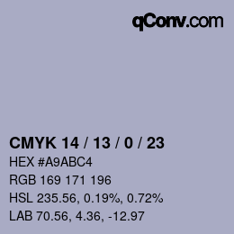 カラーコード: CMYK 14 / 13 / 0 / 23 | qconv.com