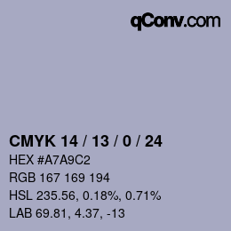 カラーコード: CMYK 14 / 13 / 0 / 24 | qconv.com