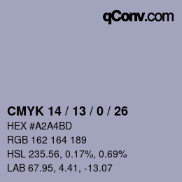 颜色代码: CMYK 14 / 13 / 0 / 26 | qconv.com