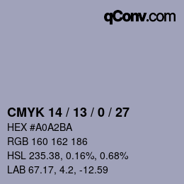カラーコード: CMYK 14 / 13 / 0 / 27 | qconv.com