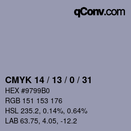颜色代码: CMYK 14 / 13 / 0 / 31 | qconv.com