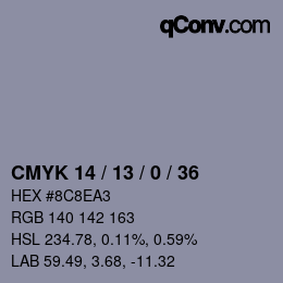 Color code: CMYK 14 / 13 / 0 / 36 | qconv.com