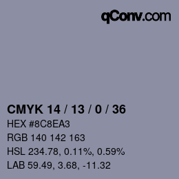 カラーコード: CMYK 14 / 13 / 0 / 36 | qconv.com