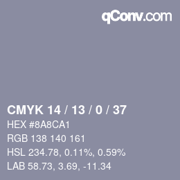 カラーコード: CMYK 14 / 13 / 0 / 37 | qconv.com