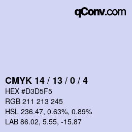 颜色代码: CMYK 14 / 13 / 0 / 4 | qconv.com