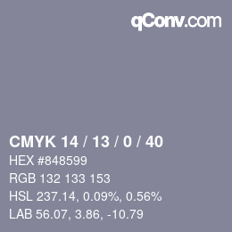 カラーコード: CMYK 14 / 13 / 0 / 40 | qconv.com