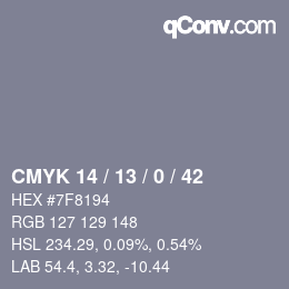 Color code: CMYK 14 / 13 / 0 / 42 | qconv.com